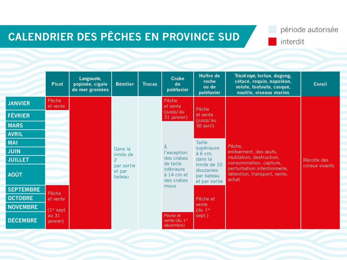 Calendrier des pêches en province Sud Calendrier des pêches en province Sud